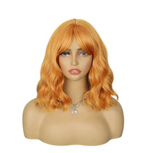 FH P15993K Natural Curly Synthetic Bob Wig with Bangs Purple Breathable Cap Wig