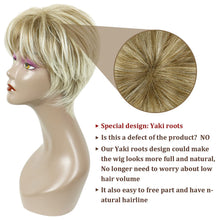 PHOCAS Short Blonde Wigs for Women Highlight Layered Pixie Cut Wig with Bangs
