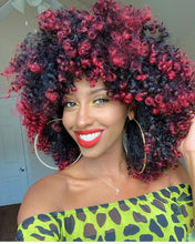 FH Afro Wig Short Kinky Curly Wig with Bangs Synthetic Hair (Black to Red)P14841