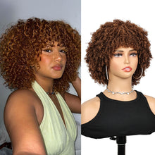 FH Afro Wig Curly Wigswith Bangs, Short Kinky Curly Synthetic Wig(10''-Brown) P14844