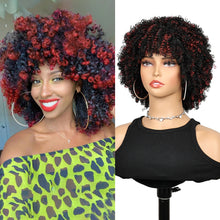 FH Afro Wig Short Kinky Curly Wig with Bangs Synthetic Hair (Black to Red)P14841