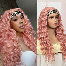 FH Headband Wigs Curly Wig Synthetic Fiber Peach pink 24'' P15323