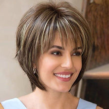 Lakihair Short Brown Pixie Cut Wigs for Women with Bangs Highlight Blonde Synthetic Short Hair Wig