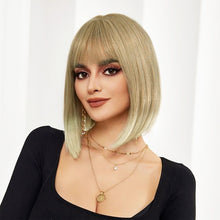 Load image into Gallery viewer, Phocas 12&quot; Short Blonde Bob Wig with Bangs Mixed Brown Wigs for Women Wefted Wig Caps