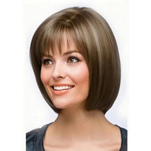 Lakihair 10inch Short Brown Bob Wig with Bangs Highlight Blonde Short Wigs for Women