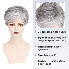 Load image into Gallery viewer, Lakihair Short Grey Wigs for Women Pixie Cut Wigs with Bangs Fluffy Layered Ombre Gray Wigs