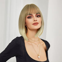 Load image into Gallery viewer, Phocas 12&quot; Short Blonde Bob Wig with Bangs Mixed Brown Wigs for Women Wefted Wig Caps