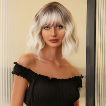 Load image into Gallery viewer, Lakihair 12inch Short Blonde Bob Wig with Bangs Mixed Brown Short Wigs for Women