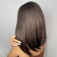 Load image into Gallery viewer, Lakihair 14&quot; Short Brown Bob Wig with Bangs Shoulder Length Straight Bob Wigs for Women Wefted Wig Cap