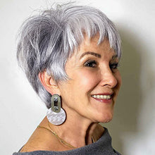 Load image into Gallery viewer, Lakihair Short Grey Wigs for Women Pixie Cut Wigs with Bangs Fluffy Layered Ombre Gray Wigs