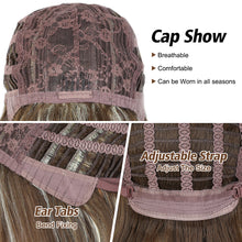 Phocas 10inch Short Brown Wigs for Women Bob Wig with Bangs Highlight Blonde Short Wigs