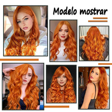 Load image into Gallery viewer, Lakihair 22inch Long Ginger Wigs for Women Curly Wig with Bangs Body Wave Wig