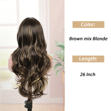 Lakihair 24inch Long Brown Wigs for Women Water Wave Wig Highlight Blonde Wig