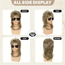 Load image into Gallery viewer, Phocas Mens Wig Brown Wigs for Men Mullet Wig with Bangs 70s 80s Male Wig