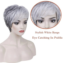 PHOCAS Gray Wigs for Women Synthetic Short Pixie Cut Wigs Wefted Wig Caps Grey Mix Brown