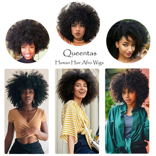 yms✨2PCS 50% OFF✨Q09520 8inch Short Kinky Curly Human Hair Afro Wigs for Black Women None Lace Wig Natural Black
