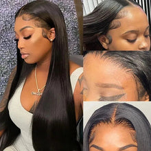 Load image into Gallery viewer, FH natural black straight  4x4 lace real hair wig