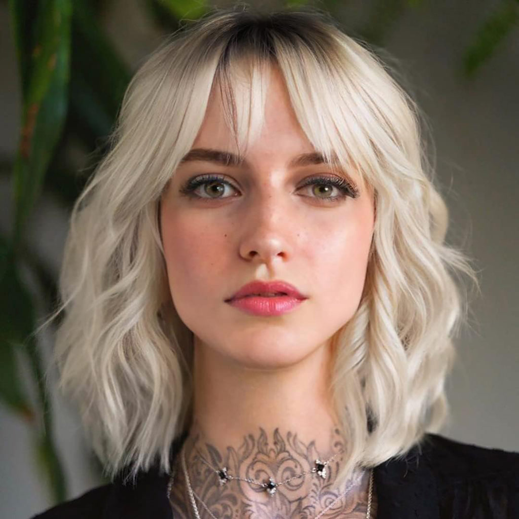 Lakihair 12inch Short Blonde Bob Wig with Bangs Mixed Brown Short Wigs for Women