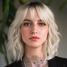 Load image into Gallery viewer, Lakihair 12inch Short Blonde Bob Wig with Bangs Mixed Brown Short Wigs for Women