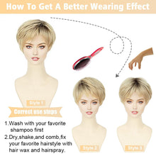 Load image into Gallery viewer, Lakihair Short Blonde Wigs for Women Natural Wave Pixie Cut Wig with Dark Roots