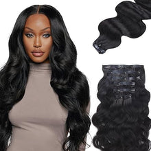 FH Natural Black Hair Extension Clips 16-22 Inch Long Invisible Straight/Deep wave/Deep curly/Water wave/Kinky curly/Kinky straight Thick Human Clip in Extensions Ins 8PCS Easy Installation Fake Soft Hairpieces for Women Weddings Party Daily