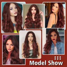 Lakihair 26inch Long Red Wigs for Women Natural Curly Wig Body Wave Wig