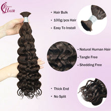FH 1 bundle Italian curly Deep Wave Braiding Hair Bulk #2 Dark Brown 100% Human Hair For Boho Braids