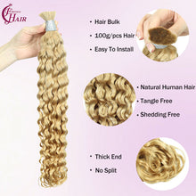 FH hair bundle no weft 100% Italian CURLY Human Hair Boho Braiding Bulk - #27 Platinum Blonde Deep Wave Tangle Free