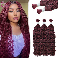 FH hair bundle no weft Italian Curly Braiding Hair Bulk #99J Burgundy 100% Human Hair for Knotless Boho Braids