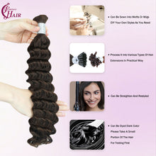 FH 1 bundle 100% Human Hair Boho Braiding Hair Bulk - Deep Wave #2 Dark Brown Braiding Hair Extensions.