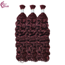 FH hair bundle no weft Italian Curly Braiding Hair Bulk #99J Burgundy 100% Human Hair for Knotless Boho Braids