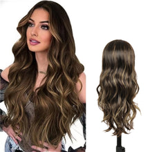 Lakihair 24inch Long Brown Wigs for Women Water Wave Wig Highlight Blonde Wig