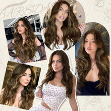 Lakihair 24inch Long Brown Wigs for Women Water Wave Wig Highlight Blonde Wig