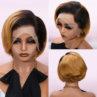 FH 100% human hair wig 8 inches machine made wig short curly wig lace frontal bob wig  G04200