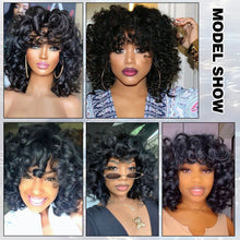 FH 100% human hair wig 10 inches loose curly machine made wig short curly wig