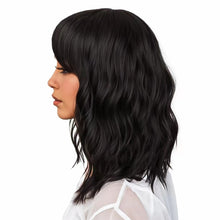 Load image into Gallery viewer, Phocas 12&quot; Short Bob Wigs for Black Women Water Wavy Wig Synthetic Black Wig with Bangs