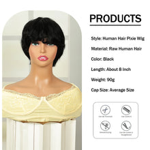 Q10269 Short Pixie Cut Wigs Human Hair None Lace Layered Wig with Bangs Natural Black