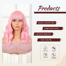 FH P13576 Rose Net Wavy Straight Pink Synthetic Bob Wig with Bangs