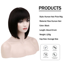 Q10379 Gluless Short Bob Wigs with Bangs Brazilian Silky Straight Remy Human Hair