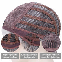 PHOCAS Gray Wigs for Women Synthetic Short Pixie Cut Wigs Wefted Wig Caps Grey Mix Brown