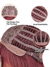 FH P14672 Burgundy 24inch Long Straight Bob Wig Synthetic Hair Rose Net with Bangs