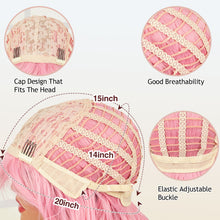 FH P13576 Rose Net Wavy Straight Pink Synthetic Bob Wig with Bangs