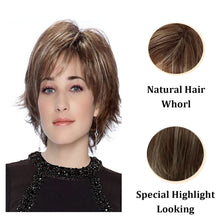 Lakihair Short Brown Pixie Cut Wigs for Women with Bangs Highlight Blonde Synthetic Short Hair Wig