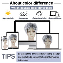 Lakihair Short Grey Wigs for Women Ombre Grey Pixie Cut Wig with Bangs Fluffy Hightlight Short Wigs