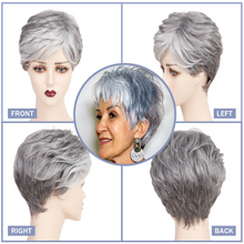 Lakihair Short Grey Wigs for Women Pixie Cut Wigs with Bangs Fluffy Layered Ombre Gray Wigs