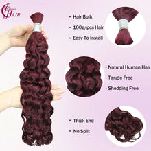 FH hair bundle no weft Italian Curly Braiding Hair Bulk #99J Burgundy 100% Human Hair for Knotless Boho Braids