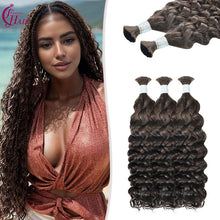 FH 1 bundle Italian curly Deep Wave Braiding Hair Bulk #2 Dark Brown 100% Human Hair For Boho Braids