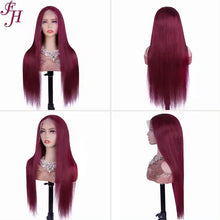 Load image into Gallery viewer, FH red 99J straight 13x4 lace frontal real human hair wig