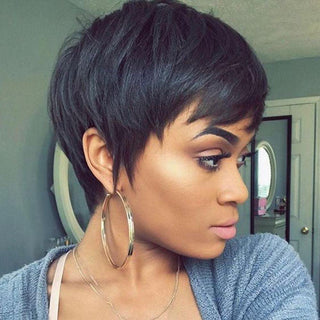yms✨2PCS 50% OFF✨ Q10269 Short Pixie Cut Wigs for Black Women Human Hair None Lace Layered Black Short hair Pixie Cut Wig with Bangs Natural Black
