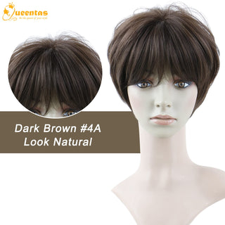 no47 yms✨2PCS 50% OFF✨P13330 Dark Brown Pixie Wigs for Women Short Hair with Bangs Pixie Cut Bob Layered Straight Heat Resistant Synthetic Full Wigs for Black White Women